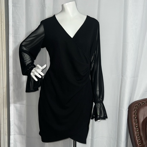 Almost Famous Dresses & Skirts - almost FAMOUS   black dress with long transparent sleeves size L